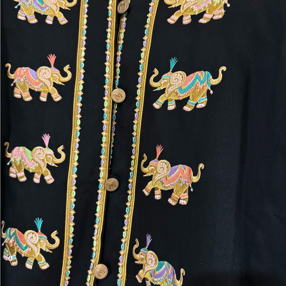 Vintage Bob Mackie Wearable Art Tunic Jacket w/ Embroidered Elephants Boho Indie - Picture 4 of 13